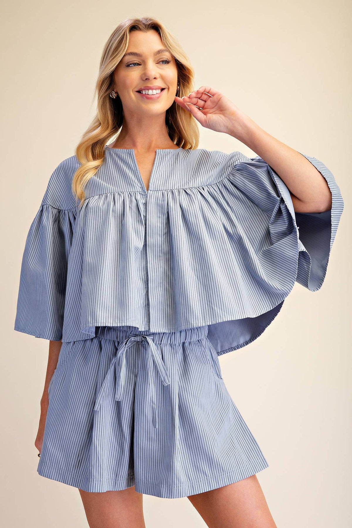 Swing Cape Stripe Top-Slate