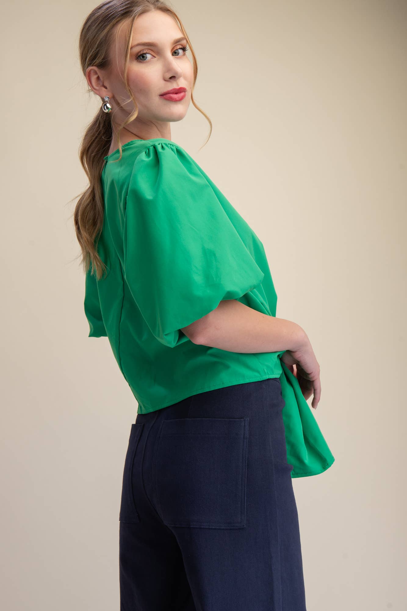 Dahlia Puff Sleeve Top-Green