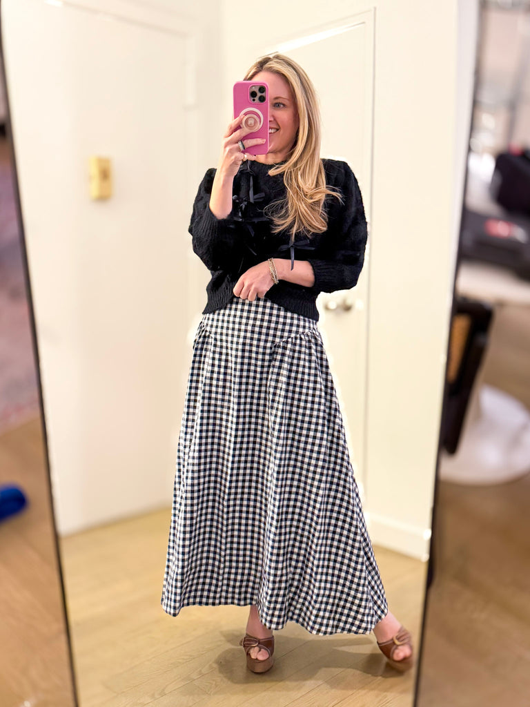 Gingham Check Midi Skirt
