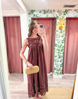 Desert Breeze Lace Maxi Dress-Chocolate