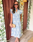 Willow Bloom Gingham Midi Dress-Blue