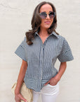 Portside Button Down Top-Navy