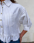 Mattie Striped Ruffle Hem Top-Khaki