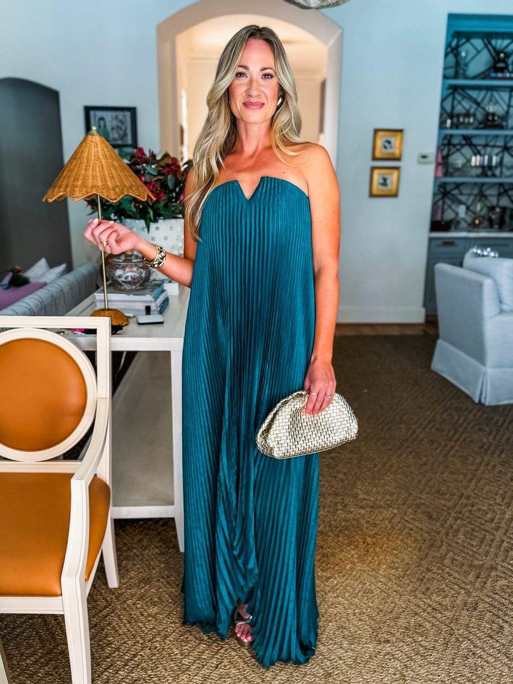 Moonglade Pleated Maxi Dress- Green