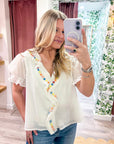 Steps Beach Embroidered Ruffle Top