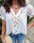 Steps Beach Embroidered Ruffle Top