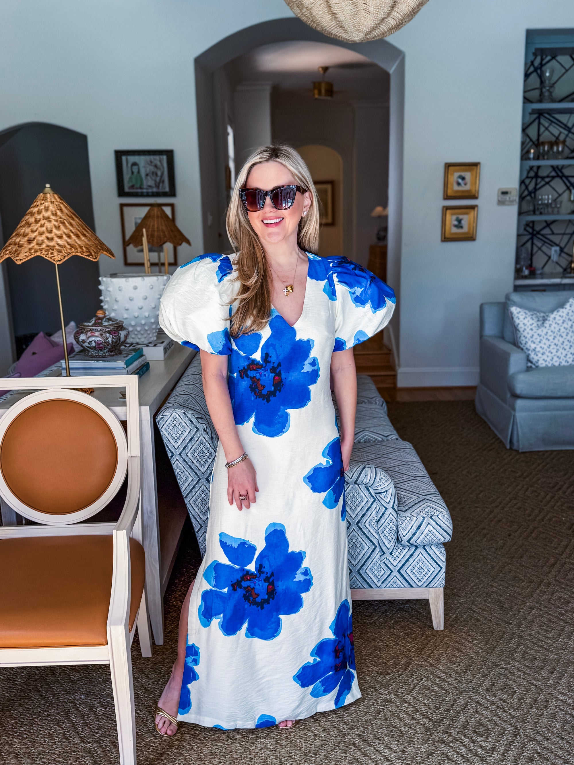 Camellia Puff-Sleeve Maxi Dress-Royal Pomp & Circumstance Boutique by Marie Earthman Camellia Puff-Sleeve Maxi Dress-Royal Pomp & Circumstance Boutique by Marie Earthman