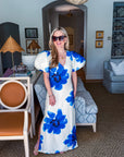Camellia Puff-Sleeve Maxi Dress-Royal