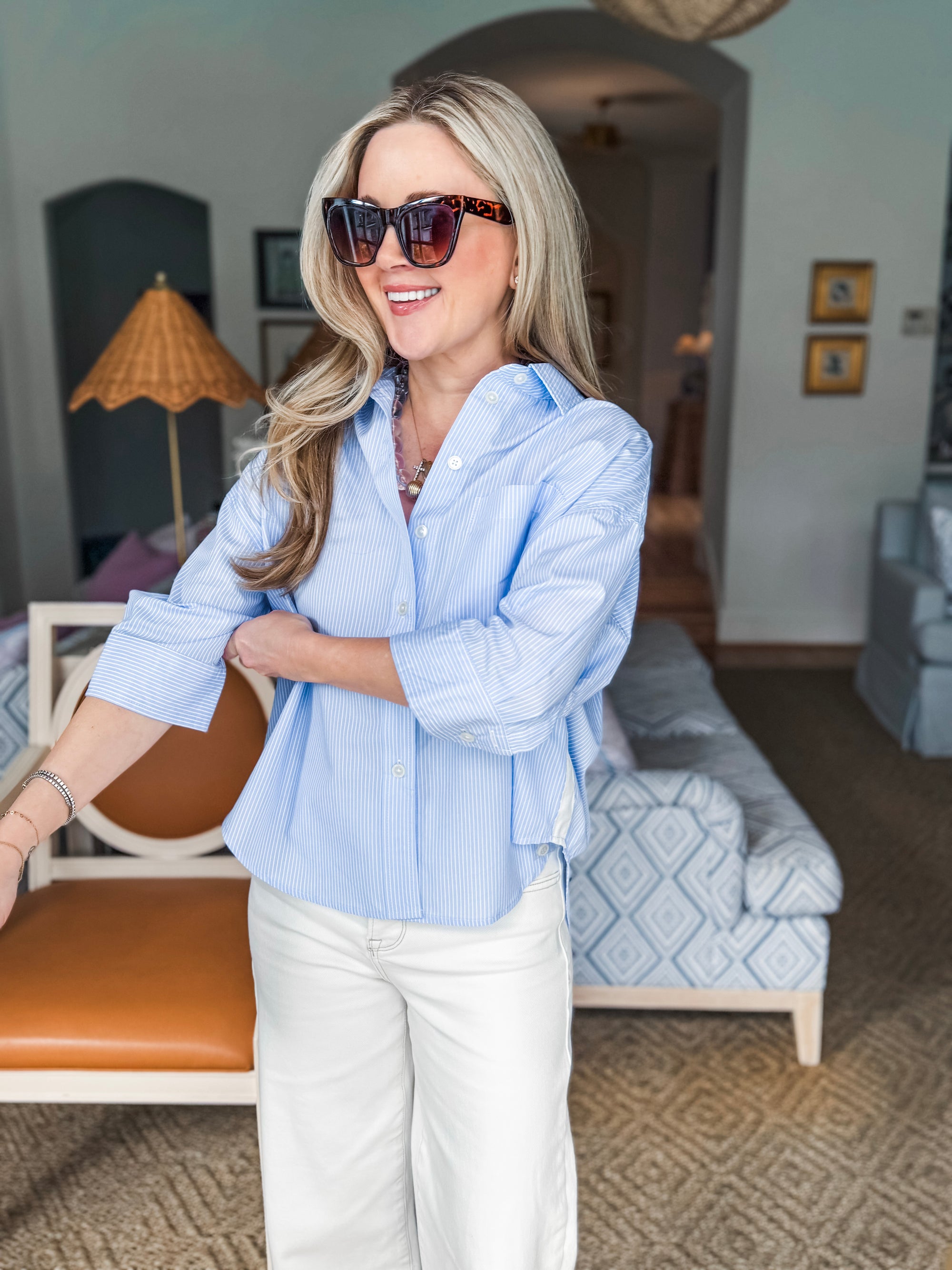 The Bellemar Striped Top- Blue