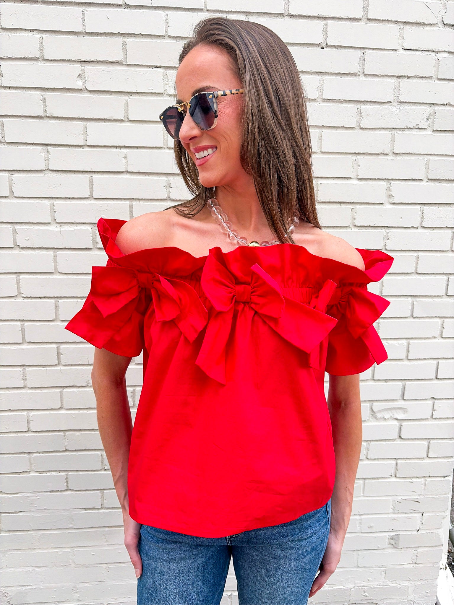 Great Night Off Shoulder Top-Red