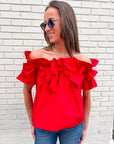 Great Night Off Shoulder Top-Red