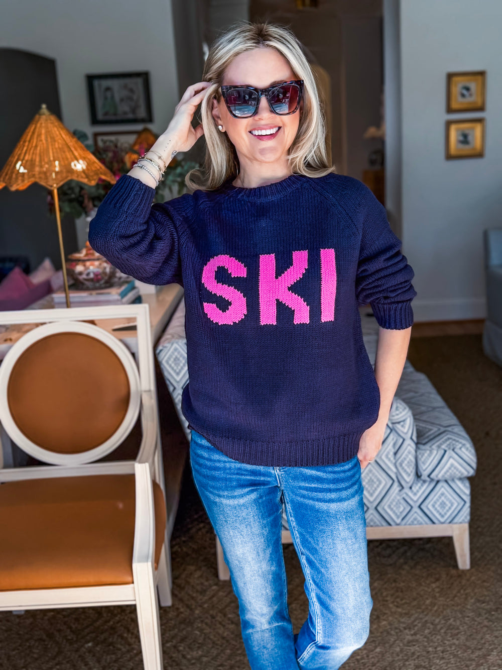 Ski Sport Sweater-Navy/Pink