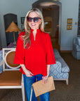 Eloise Ruffle Collar Top-Red