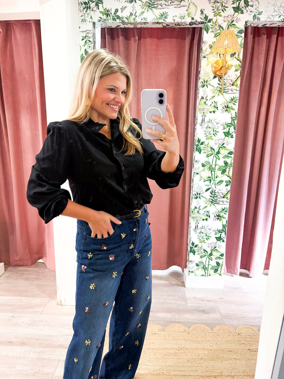 Zaria Mandarin Collar Top-Black