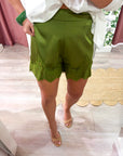 Satin Allure Shorts-Olive