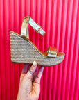 Ankle Strap Platform Wedges-Gold