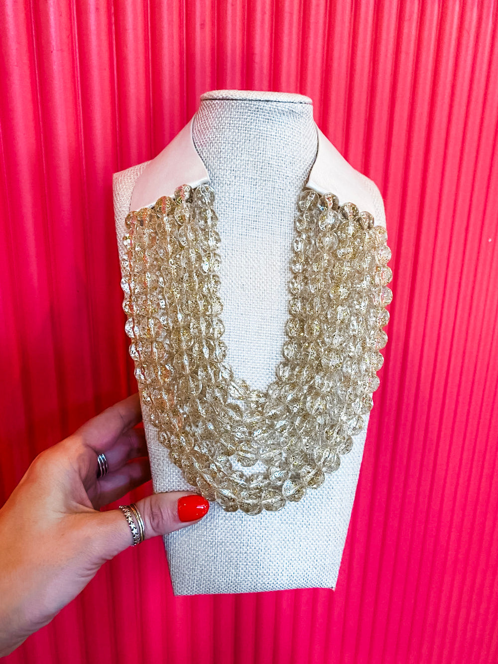 Chunky Beaded Necklace- Crystal