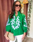 Blush Peony Top-Kelly Green/Sky Blue