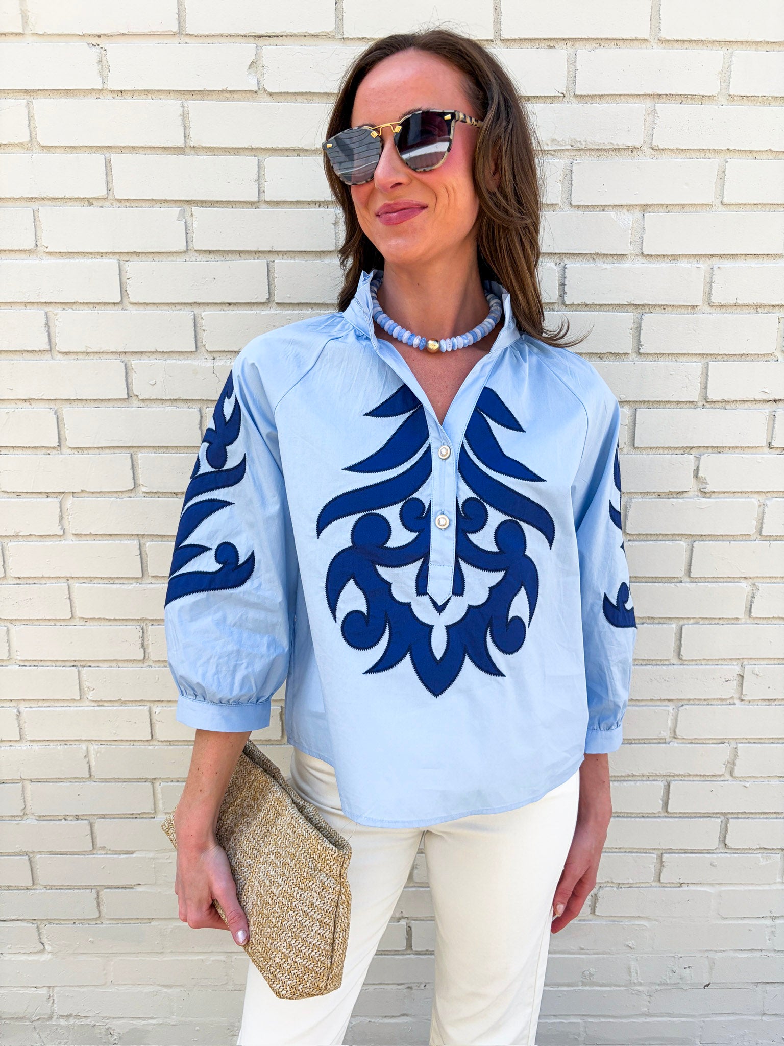 Blush Peony Top-Blue