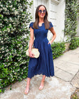 Easy Like Sunday Embroidered Midi Dress-Navy