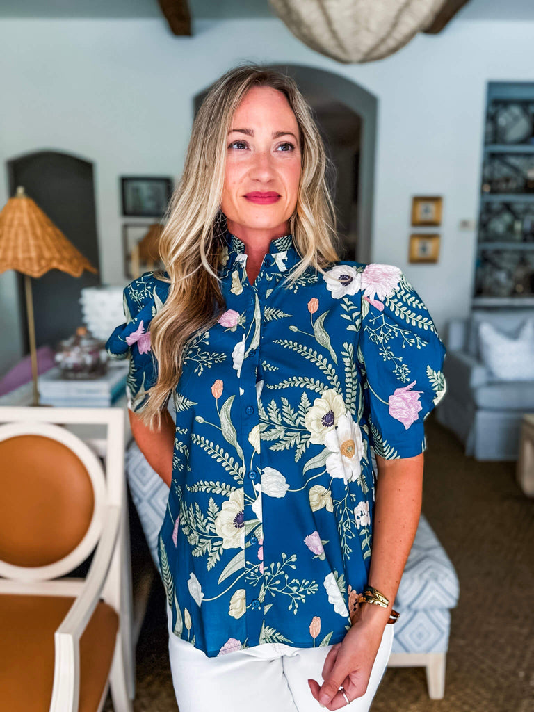 Vineyard Plans Floral Top-Teal