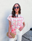 Sunset Picnic Button Down Top-Red