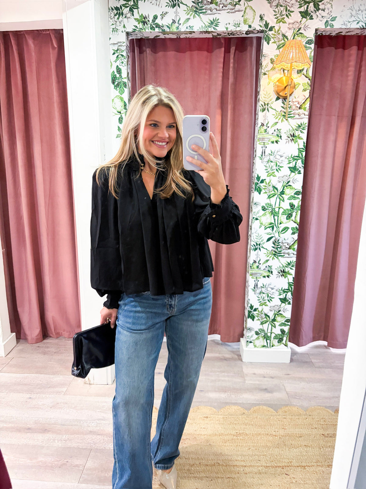 Francesca Puff Sleeve Top-Black