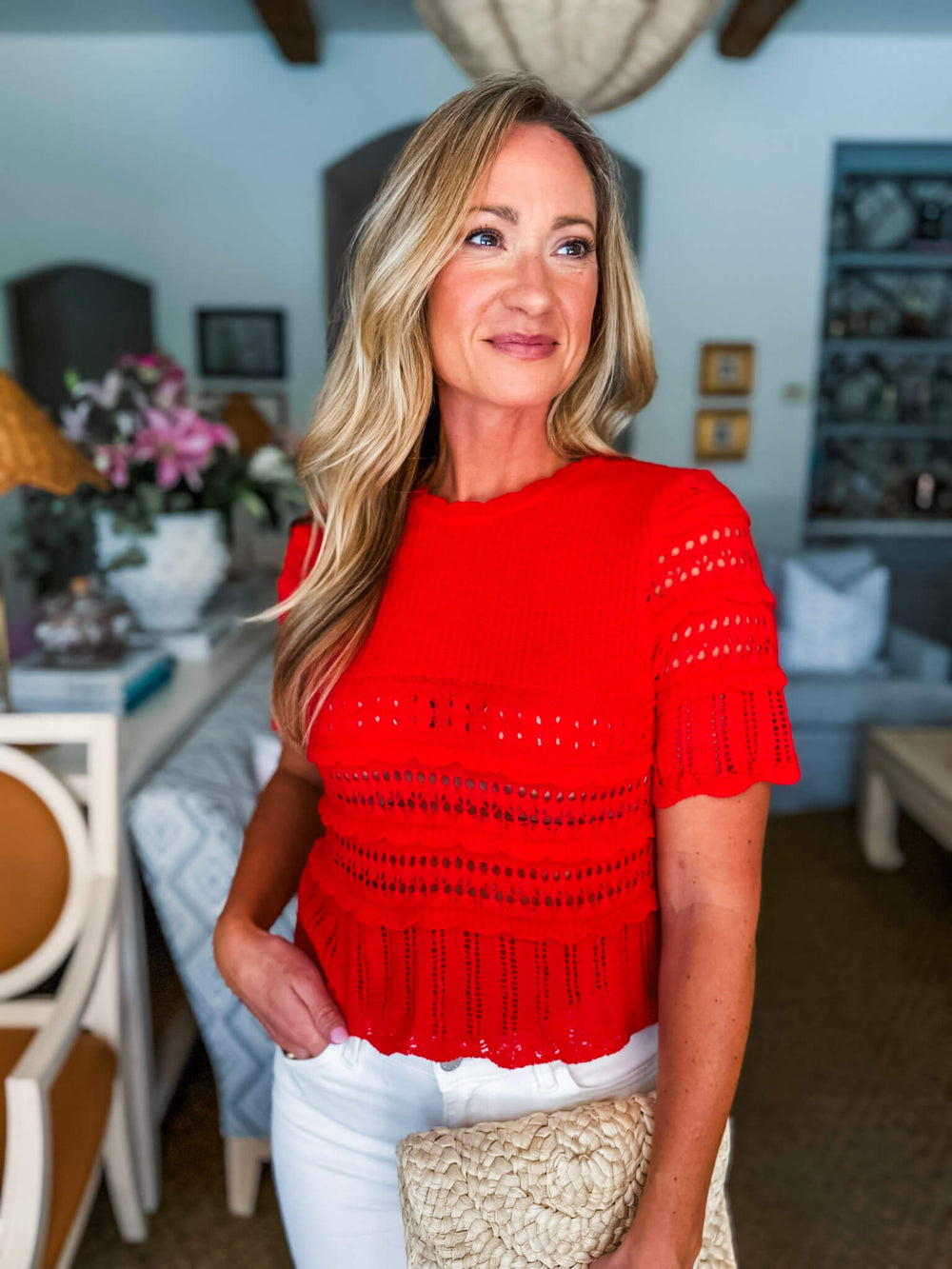 Crochet Crush Top-Scarlet Red