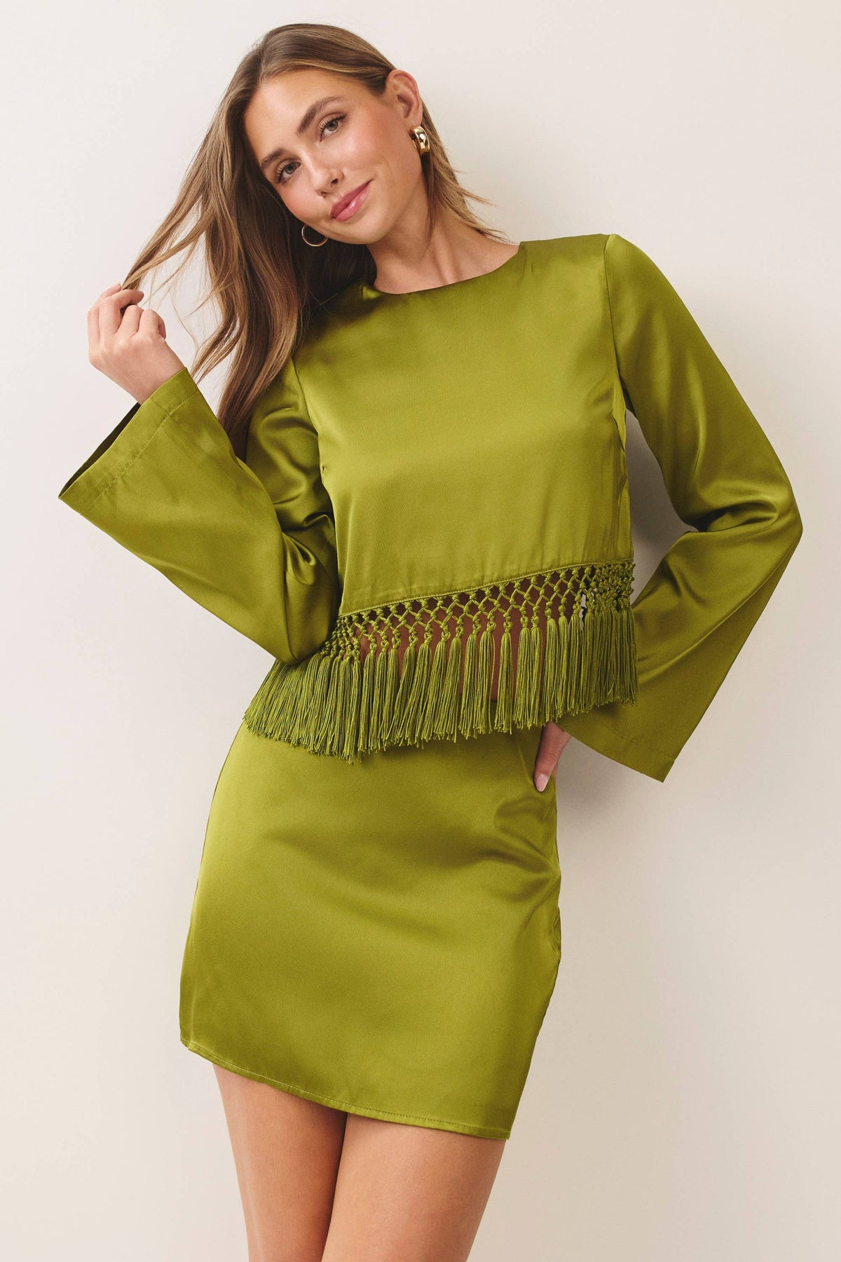 Sway With Me Satin Fringe Top