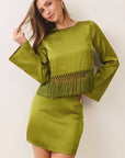 Sway With Me Satin Fringe Top