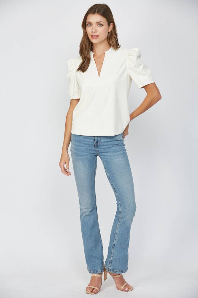 PREORDER: Coffee Time Faux Leather Top-Cream