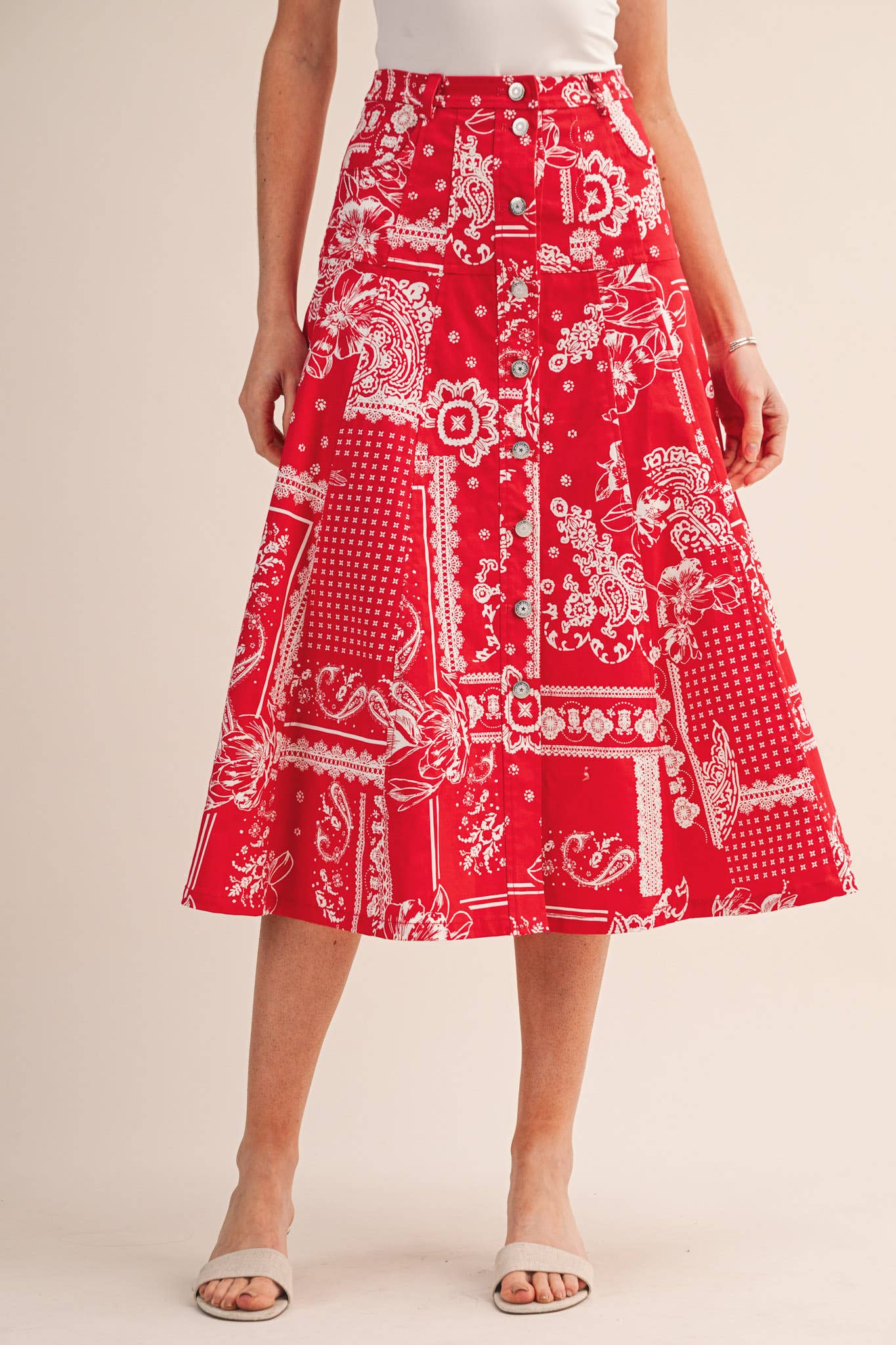 Rope Me In Midi Skirt-Red