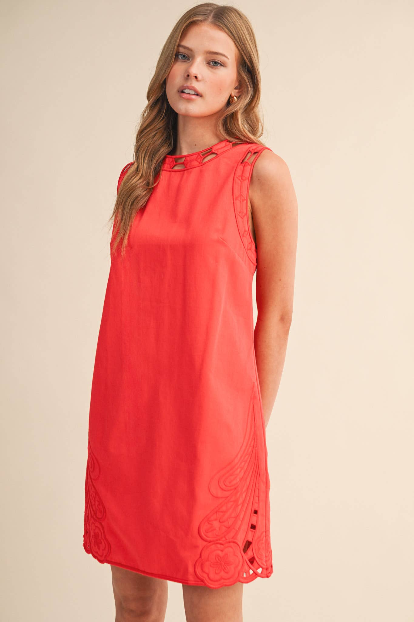 Light of Life Embroidered Dress-Red