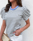 Sunny Stripe Puff Sleeve Top-Blue