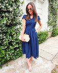Easy Like Sunday Embroidered Midi Dress-Navy