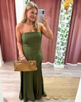 Satin Siren Maxi Dress-Olive