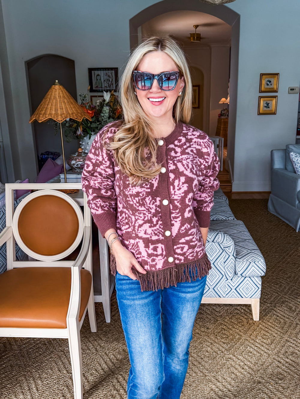 Elegant Approach Fringe Cardigan-Mocha Pink