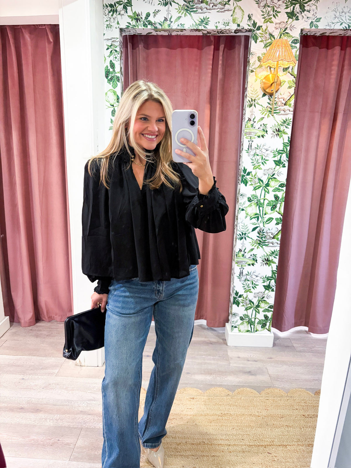 Francesca Puff Sleeve Top-Black