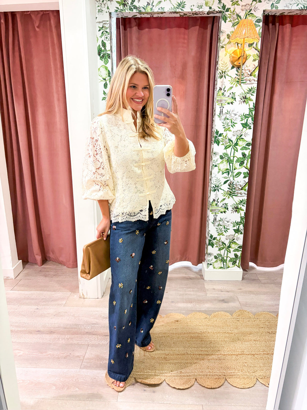 The Mandarin Lace Top-Cream