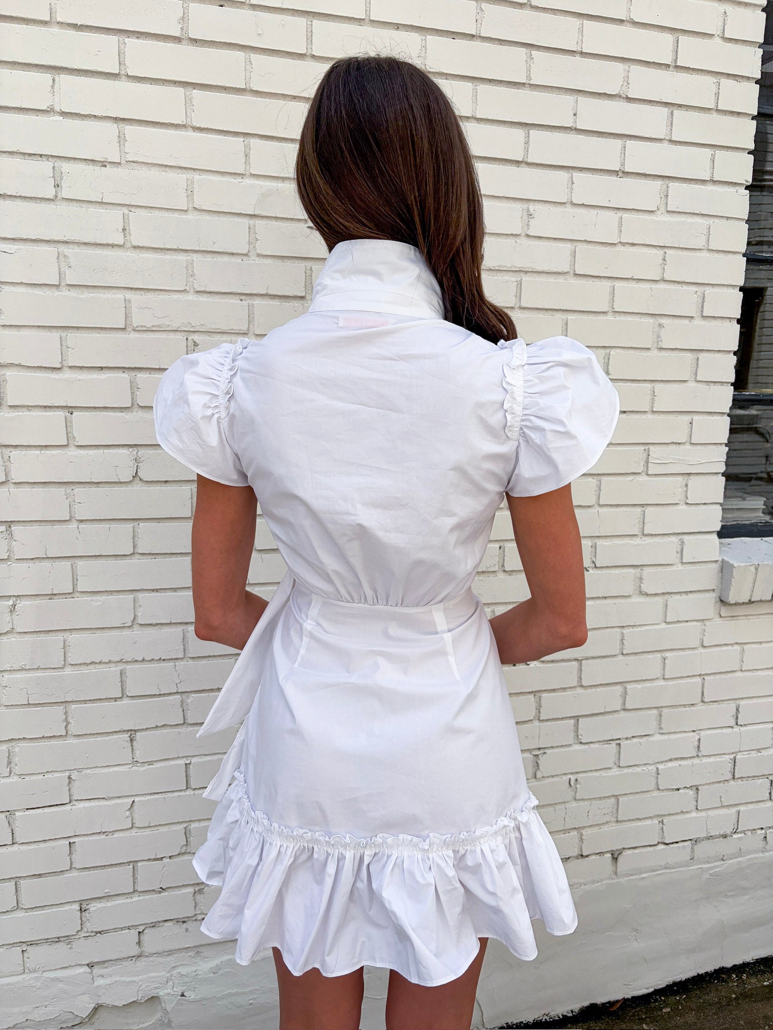 Avah Ruffle Wrap Mini Dress-White