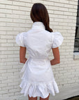 Avah Ruffle Wrap Mini Dress-White
