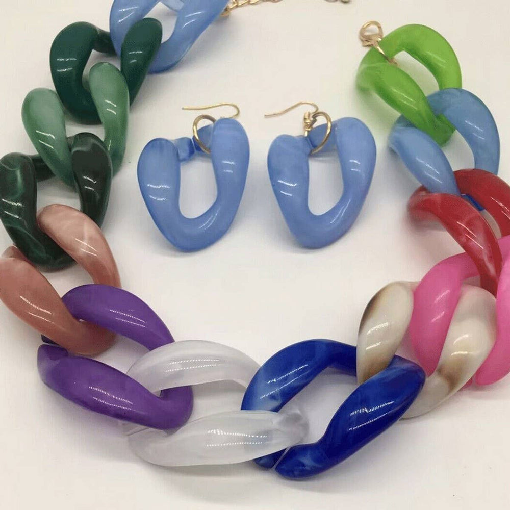 Chain Link Necklace and Earring Set-Multi
