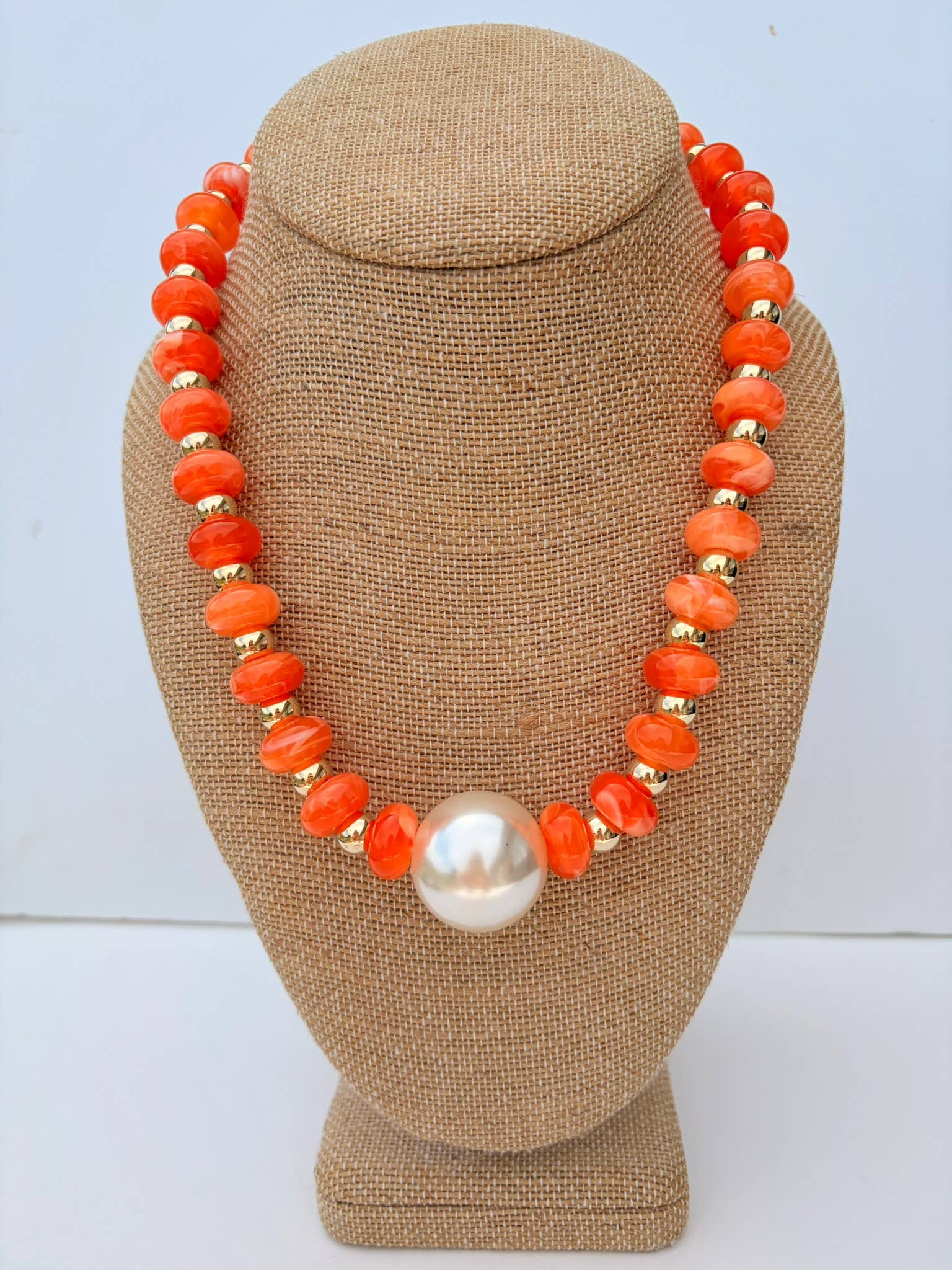 Pearl Beaded Necklace-Orange