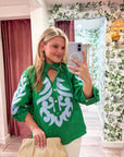 Blush Peony Top-Kelly Green/Sky Blue