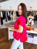 Big Flower Knit Top- Hot Pink/Red