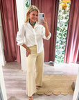 Zaria Mandarin Collar Top-White