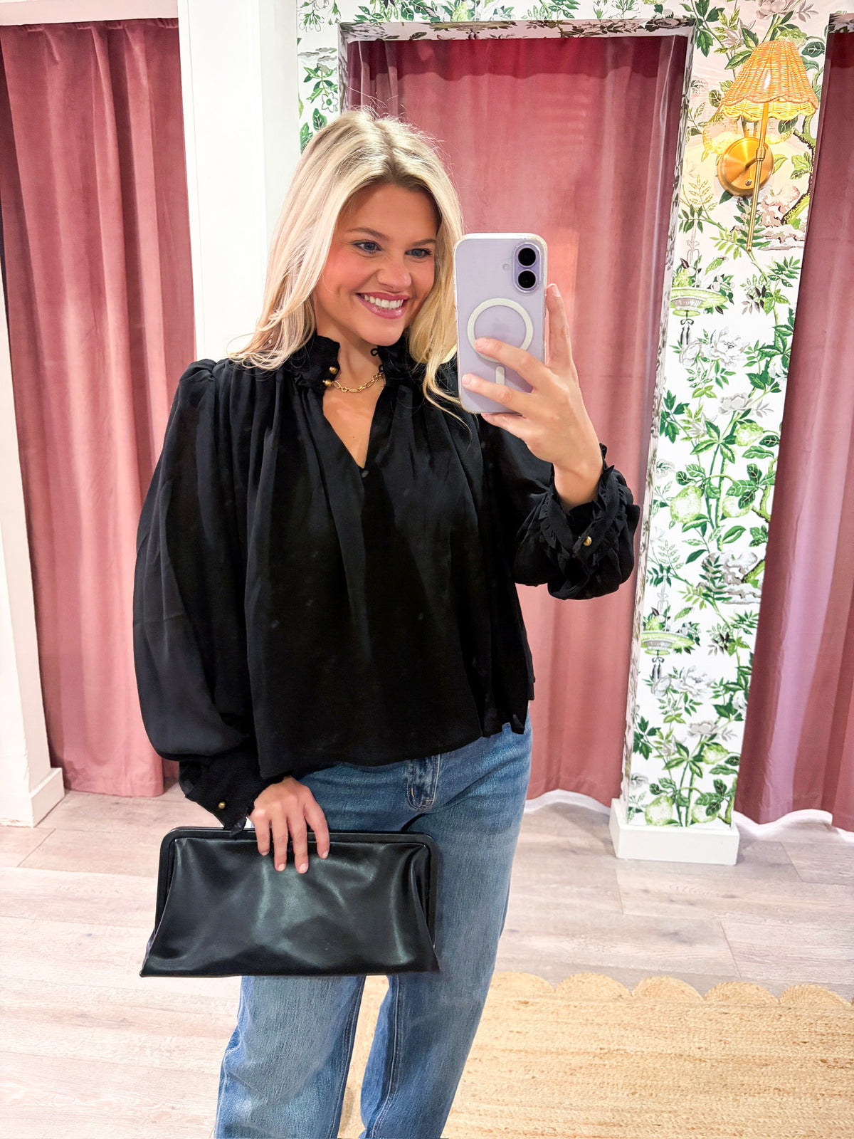 Francesca Puff Sleeve Top-Black