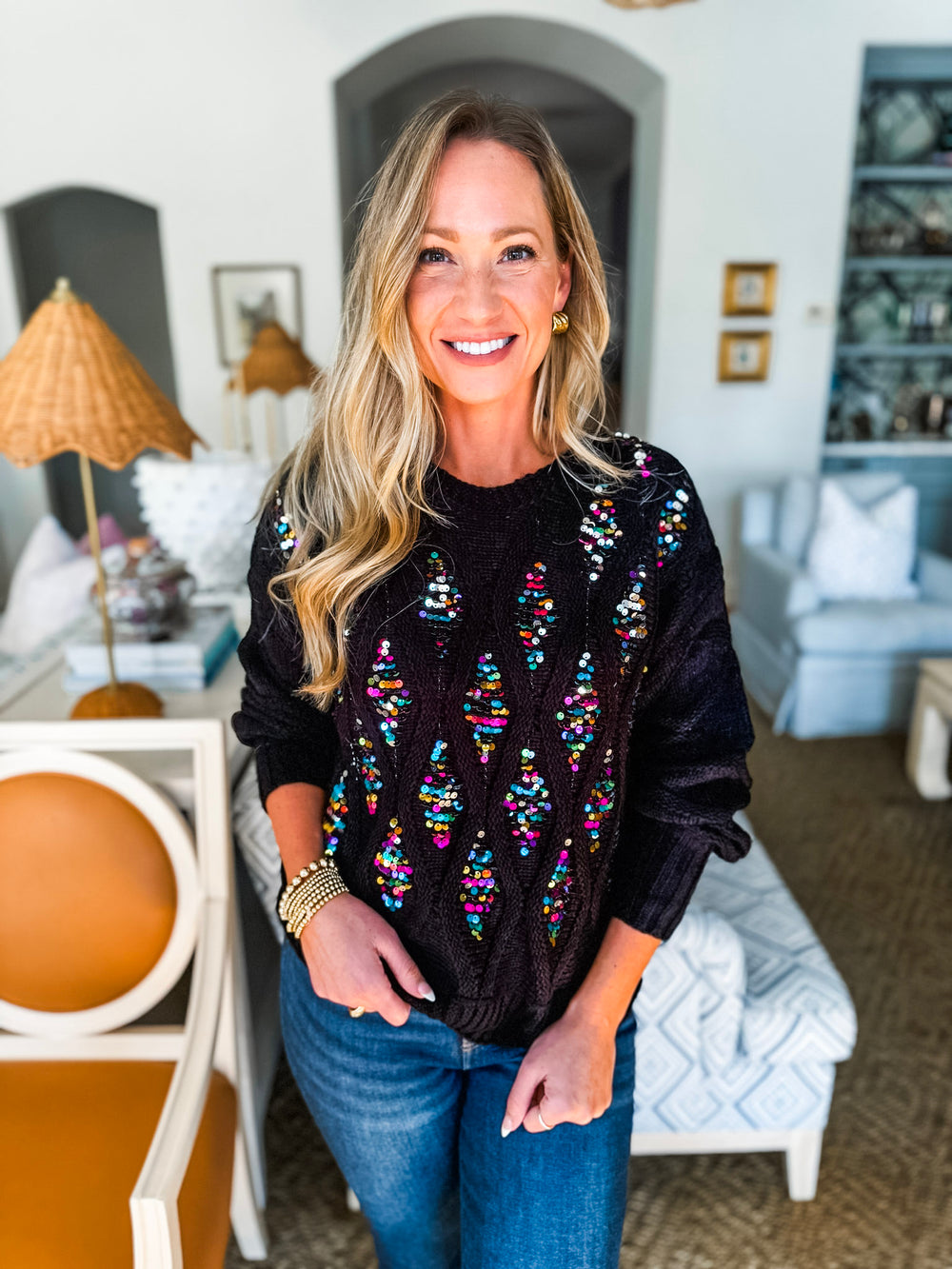 Shine On Sequin Sweater- Black Multi