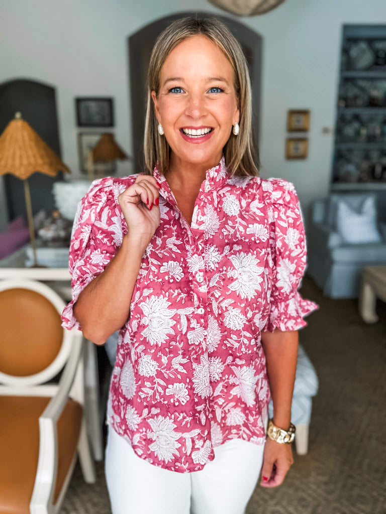 Bluebell Charm Floral Top-Marsala
