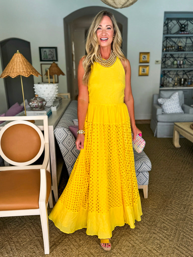 Warm Sunshine Eyelet Maxi Dress